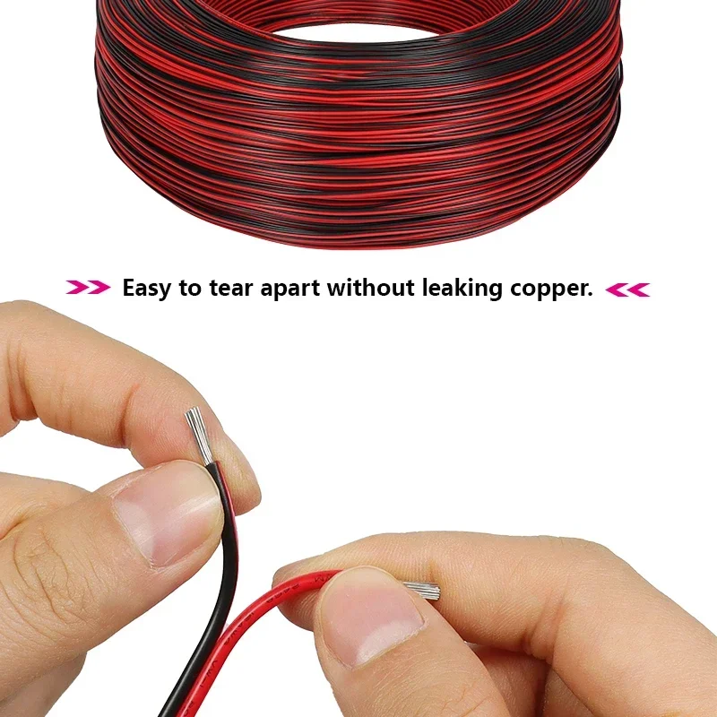 2~100m UL2468 2Pin PVC Electronic Wire 30 28 26 24 22 20 18 16AWG Red Black Copper Cable For 12V JST Connector LED Car Audio