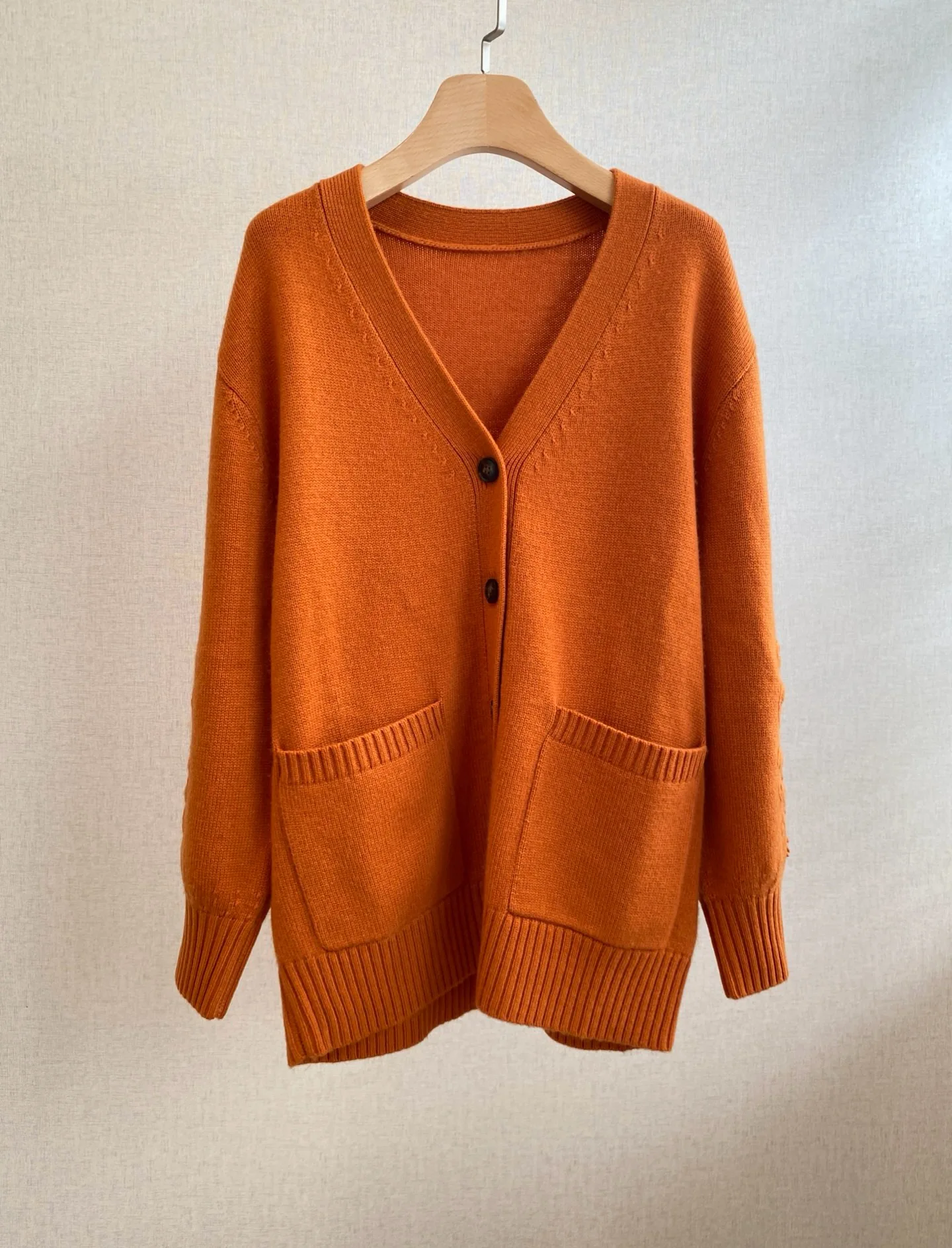 Casual Relaxed Fit V-Neck Knit Cardigan Button Front Long Sleeve Sweater With Patch Pockets For Women