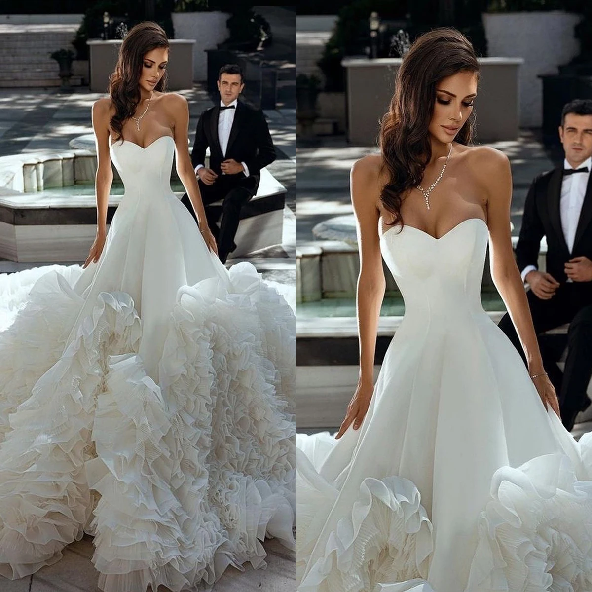 Exquisite A Line Wedding Dress Sweetheart Sleeveless Ruffles Princess Bridal Gowns Custom Made Vestido de novia