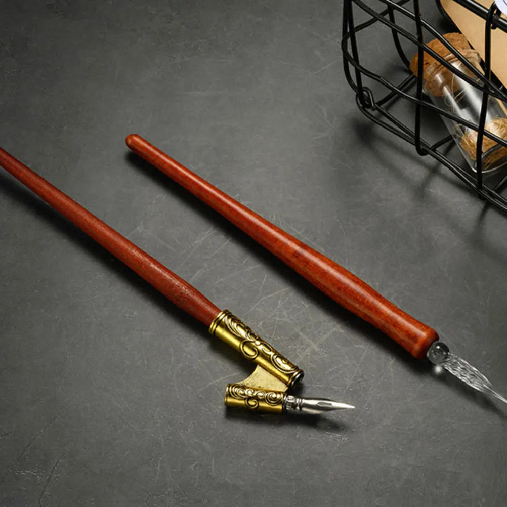 

Набор из 2 ретро-ручек для каллиграфии с держателем для пера и чернил, деревянные ручки для начинающих каллиграфов