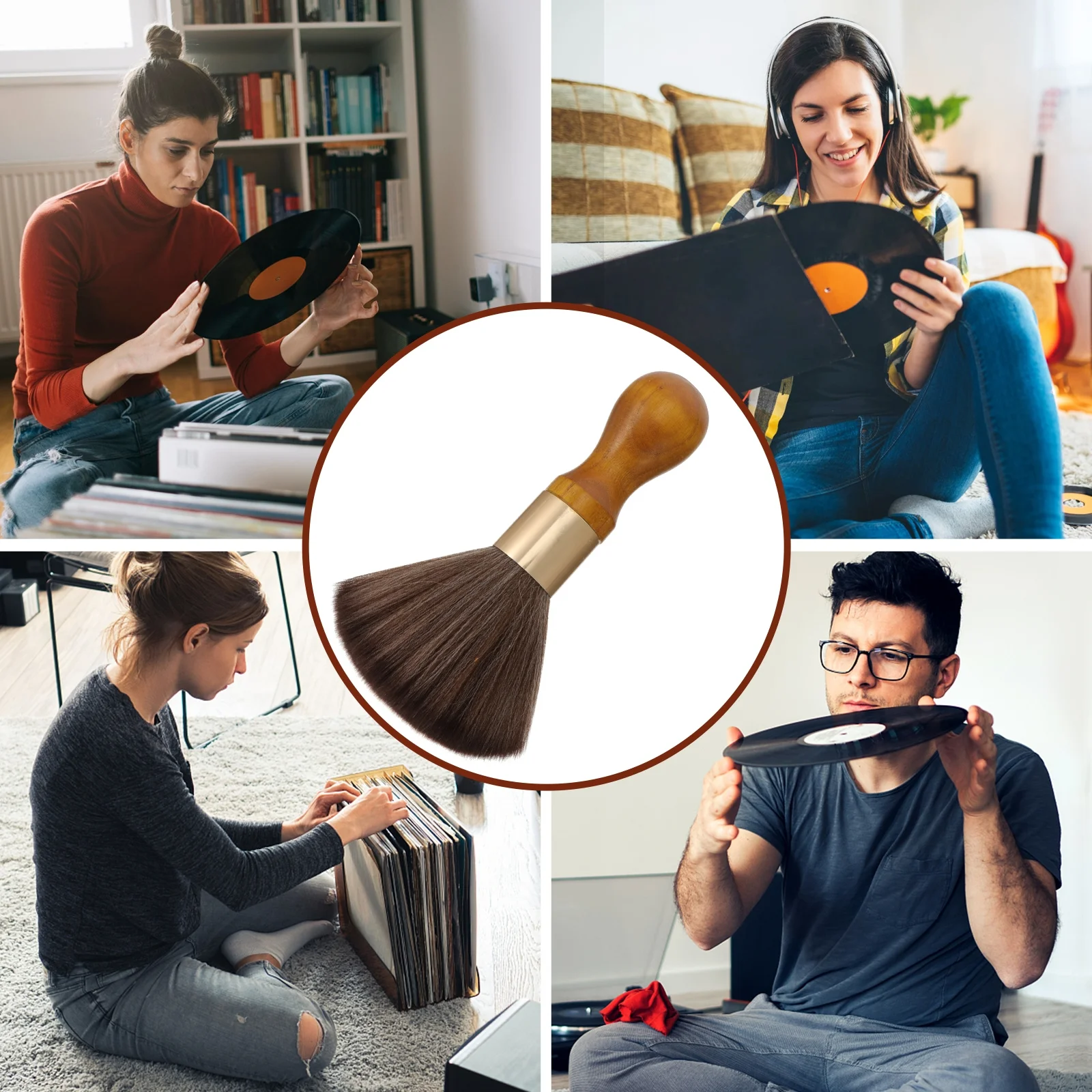 فرشاة تنظيف مسجل الفينيل مع مزيل الغبار بمقبض خشبي لأداة تنظيف خرطوشة ألبوم القرص الدوار #4