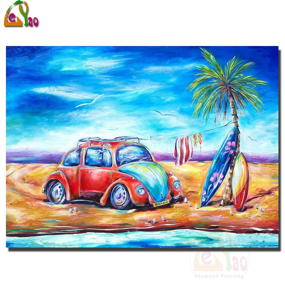 

5D DIY Diamond Painting Seaside Car Full Square Diamond Embroidery Car Diamond Mosaic Color Autos Home Decoration