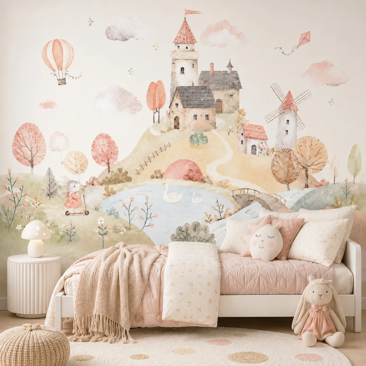 Customized Children's Animal Themed Wallpaper, Pink Jungle Wildlife Themed Mural, Non Self-Adhesive