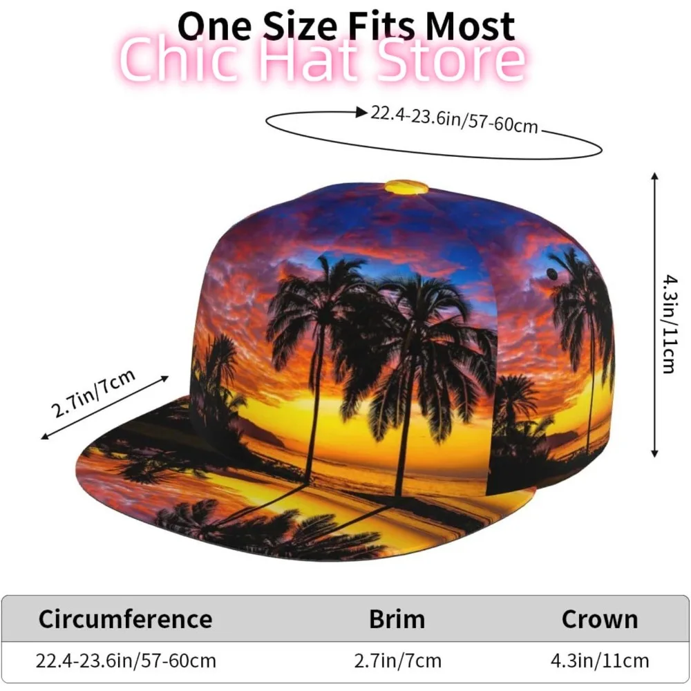 Urocze czapki bejsbolówki z siatką z motywem palm i zachodu słońca dla mężczyzn i kobiet, regulowane, outdoorowe, hawajskie czapki typu snapback chroniące przed słońcem.