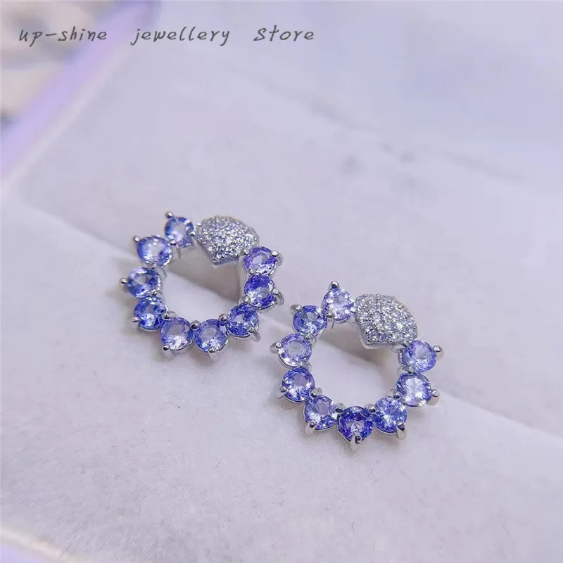 New Fashion 925 Silver Inlaid Natural Tanzanite Stud Earrings for Women, Seiko, Factory Wholesale, Customizable