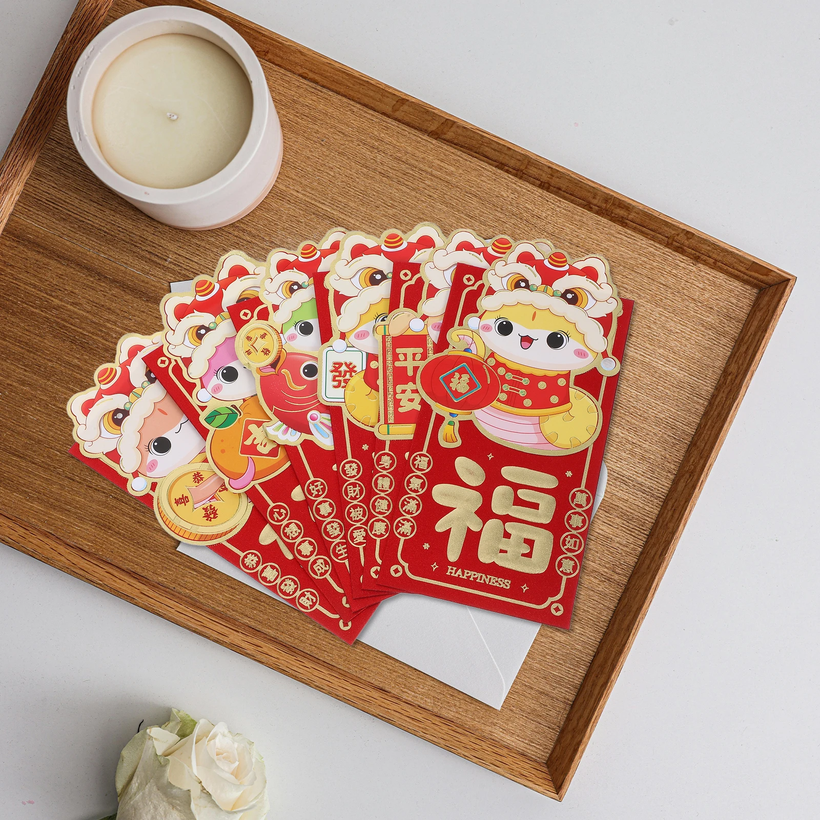 12 Pcs Cartoon Red Envelope Chinese New Year Decor Envelopes Cards with Pocket Packet Snake