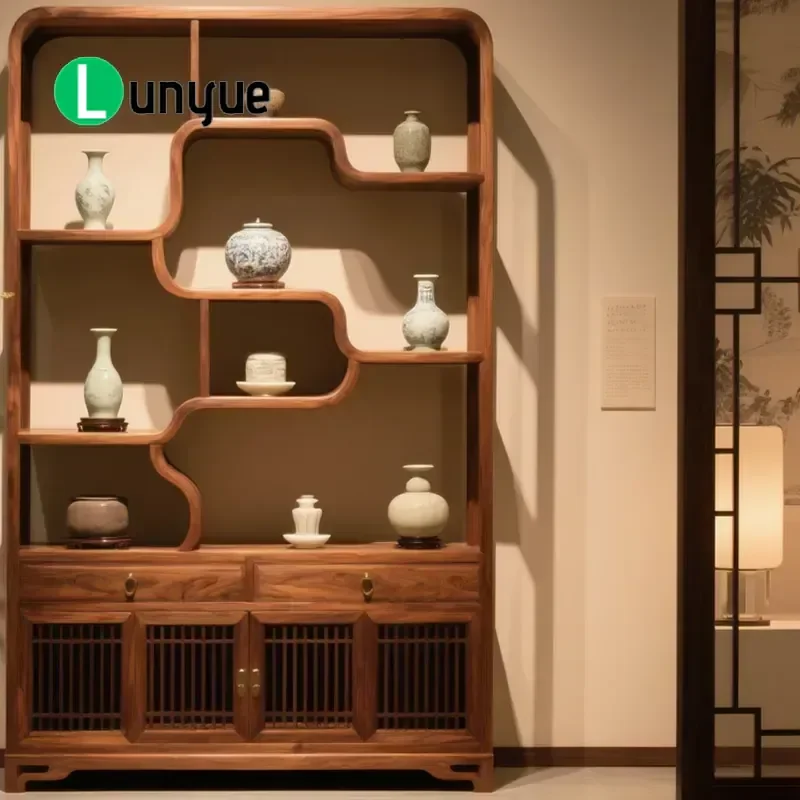 New Chinese Style Solid Wood Bogu Rack Shelf Black Walnut Tea Room Storage Cabinet Living Room Wine Compartment Side Table