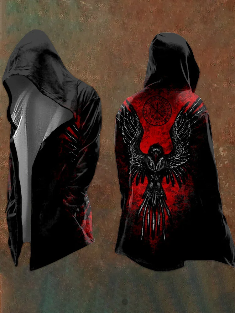 2025 New Abstract Cosmic Retro Print Spring/Fall Men's 3D Digital Print Oversized Hooded Trench Coat Cardigan