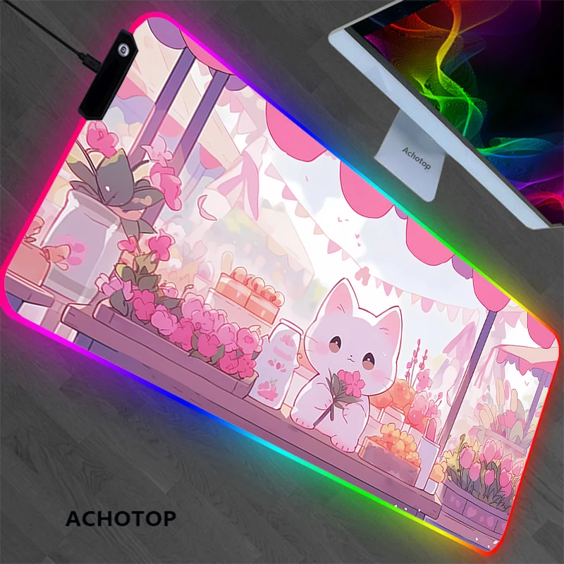 

Kawaii Design RGB Gaming Mousepads Cute Desk Pad Cartoon Cat Keyboard Mat LED Gamer Mousepad XXL Mouse Pads Luminous Mouse Mats