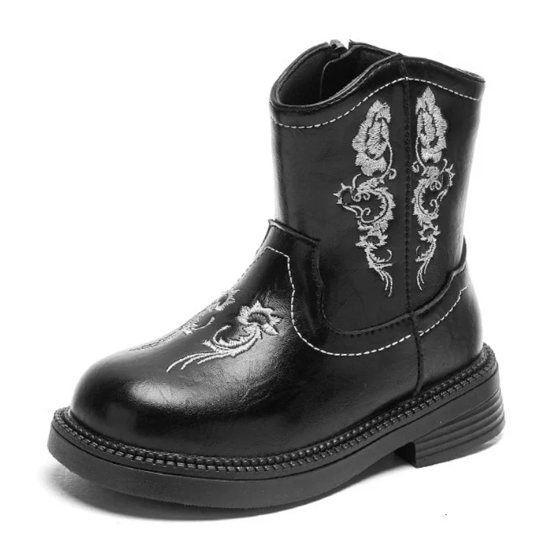 

2024 Autumn New Children's Short Boots Retro Fashion Girls' Leather Boots Side Zipper Soft Sole Anti Slip Baby Casual Ankle Boot