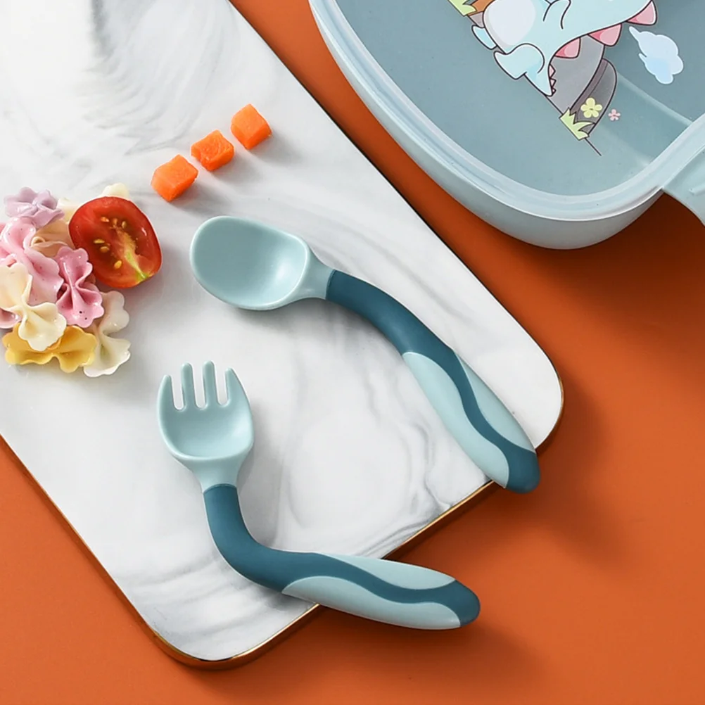 2 Sets Food Supplement Spoon and Fork Flexible Serving Utensils Baby Forks Dinnerware Toddler Dinning Big Eyes Spoons Feeding