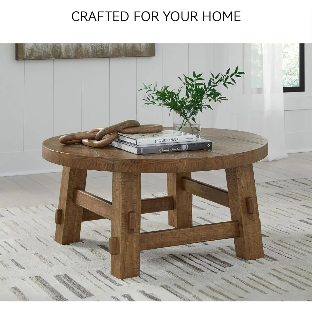 Signature Round Coffee Table in Warm Brown Finish