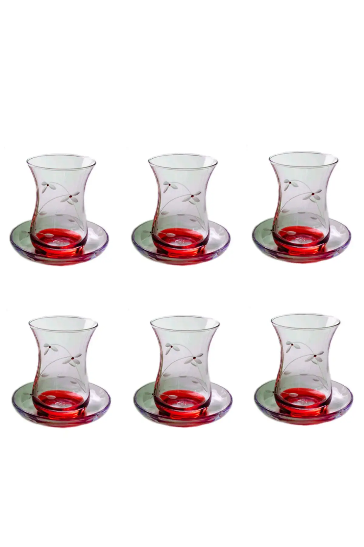 

Large Ajda bridal flower (red) Tea set 12 piece Turkish Tea Cup Glass Cup Glass Cup Glass Cup