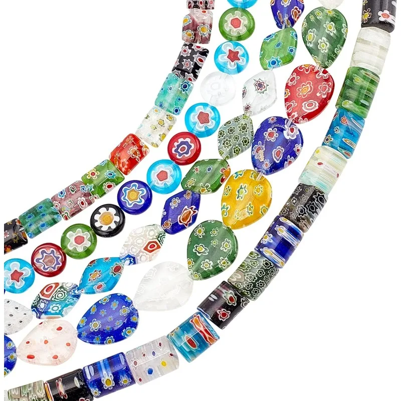 

156Pcs Handmade Millefiori Glass Beads Strands Mixed Color Spacer Beads Millefiori Lampwork Glass Beads for Jewelry Making