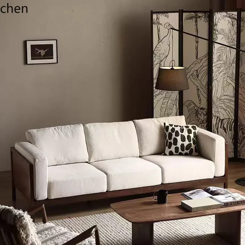 TQH7.3 modern light luxury ash wood all solid wood living room straight row double three modern simple sofa furniture