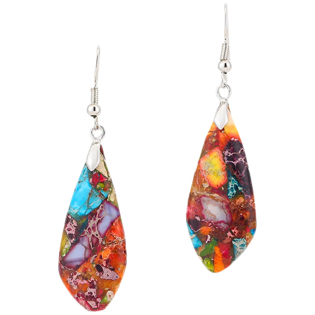 

Colorful Stone Earrings Teardrop Shape Lightweight Bohemian Style Women Jewelry Dangle Accessories Drop Earrings
