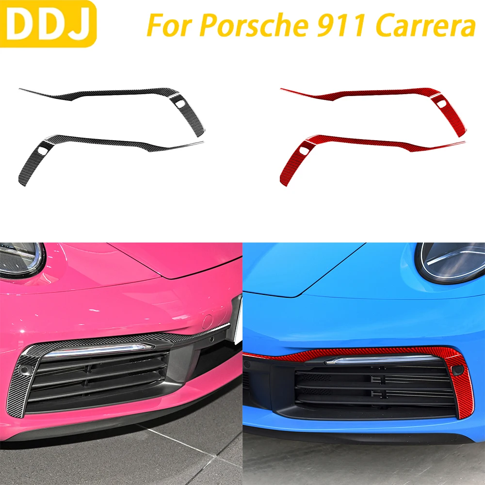 

For Porsche 911 992 Carrera 2019-2024 Carbon Fiber Front Bumper Spoiler Vent Panel Trim Cover Car Decoration Accessories Sticker