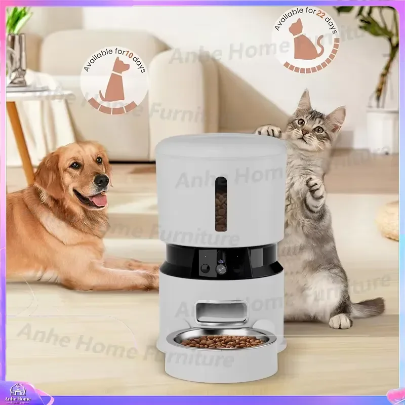 4L Double Bowl Automatic Pet Feeder with Dual Camera WiFi Connectivity Stainless Steel and Plastic Construction Dual Power
