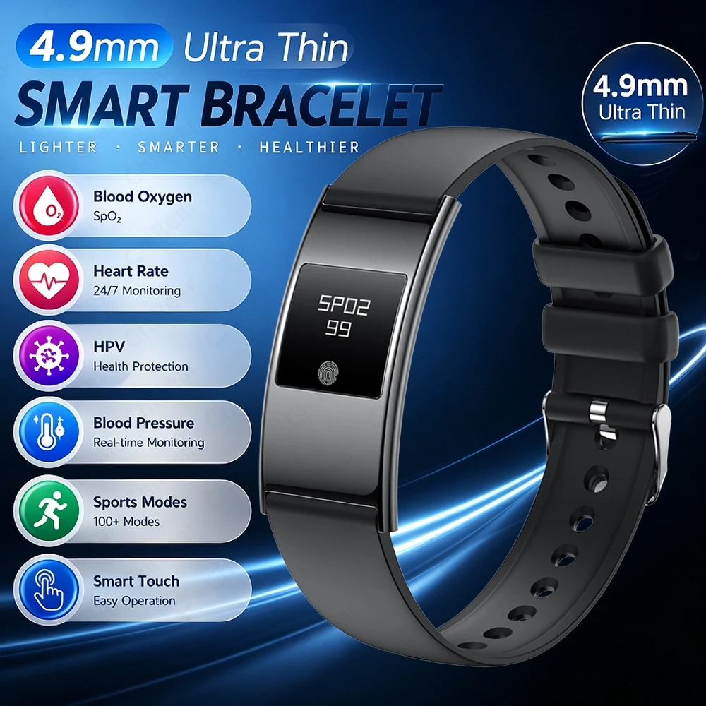 2026New Ultra-Thin Smart Bracelet Women 4.9mm Health Monitoring Sports Mode Waterproof Blood Oxygen Smart Touch Smartwatch Men