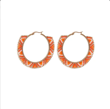 Rice bead earrings Circle Originality Hand knitting Rainbow Bohemia Alloy Fashion Simple Beaded earrings