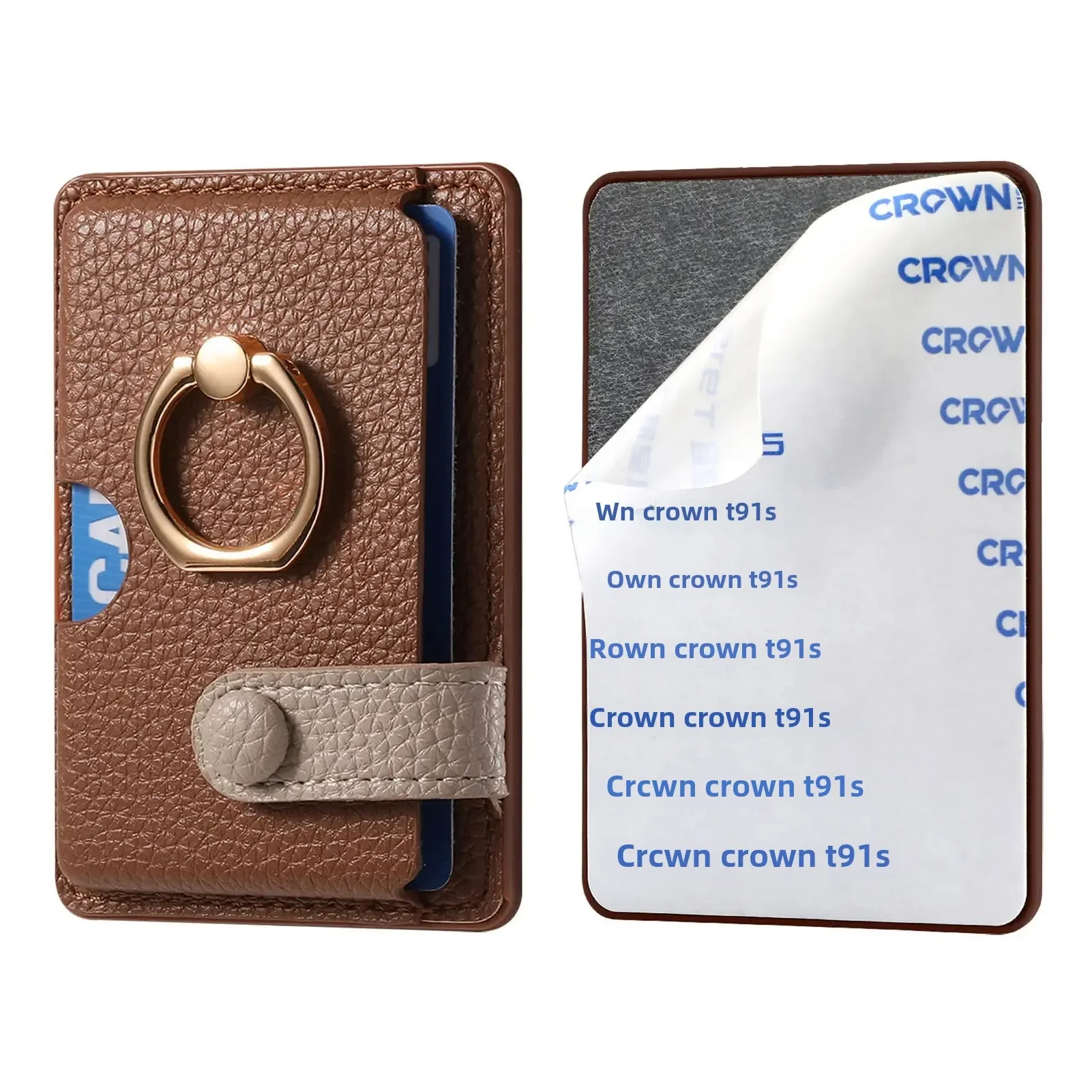 Lychee Pattern Oil Edge Mobile Phone Card Holder Solid Color Inserter Coin Clip Color Block Gift Back Adhesive Card Holder
