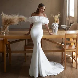Vintage Women's Mermaid Wedding Dresses Sexy Off the Shoulder Sleeveless Lotus Collar Princess Bridal Gowns Formal Beach Party