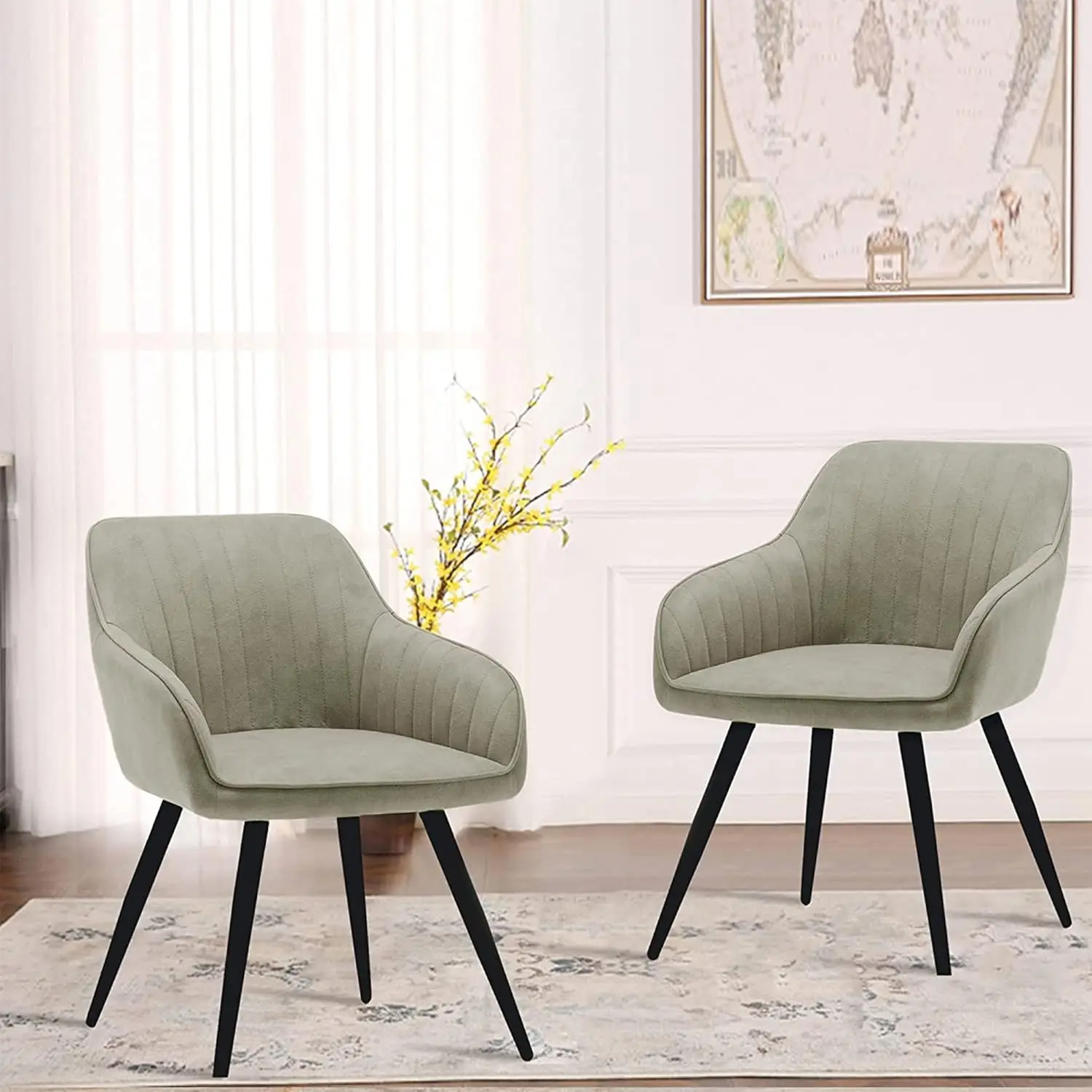 

Faux Suede Accent Chair Set of 2 with Metal Legs for Living Room, Kitchen, Office