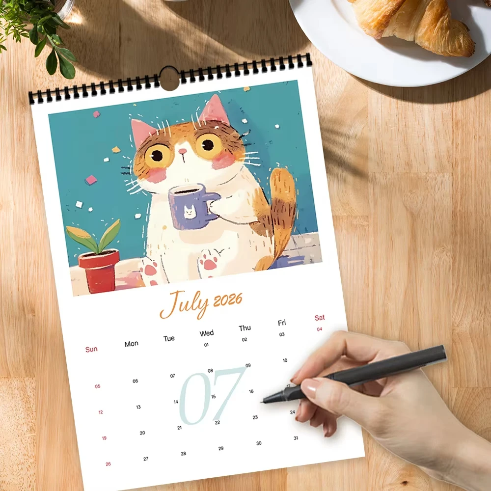 2026 new ins style creative calendar large calendar self-discipline sign-in calendar with coffee cat style home office gift