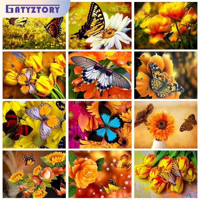 

GATYZTORY Oil Painting By Number Butterfly Animal Drawing On Canvas By Numbers Flower Kits Handpainted Paintings