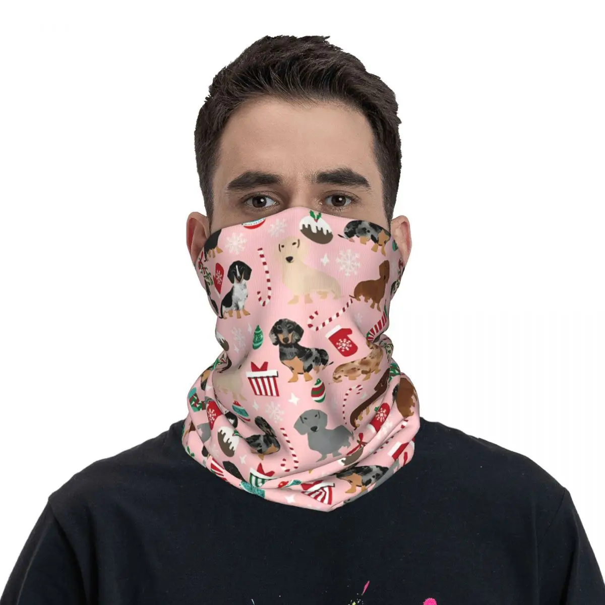 Outdoor Sports Balaclava Dachshunds Christmas Fabric Cute Doxie Christmas Cycling Mask Soft Warm Tactical Mask Anti-UV Scarves