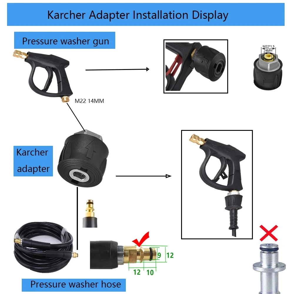 高圧洗浄機クイックコネクトアダプター ケルヒャー K2-K7 シリーズ用 真鍮 M22 14MM フィッティングホースコネクター クイックリリースアダプター
