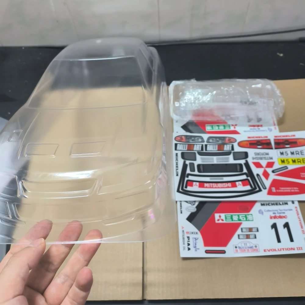 TC083 1/10 Mitsubshi Evolution III Clear Lexan Body W/Rear Wing  & Light Buckle fit RC Drift Car 1 10 Tamiya tt01 tt02 Chassis