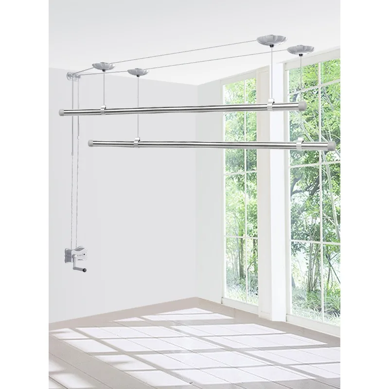 

Lifting drying rack 304 stainless steel thickened round tube cooling hanger balcony hand crank single rod Donglong