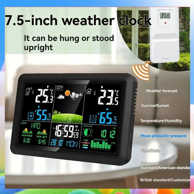 

Multifunction Tuya Weather Station Air Quality Temperature Humidity Meter Moon Phase Air Pressure Weather Clock-AA25