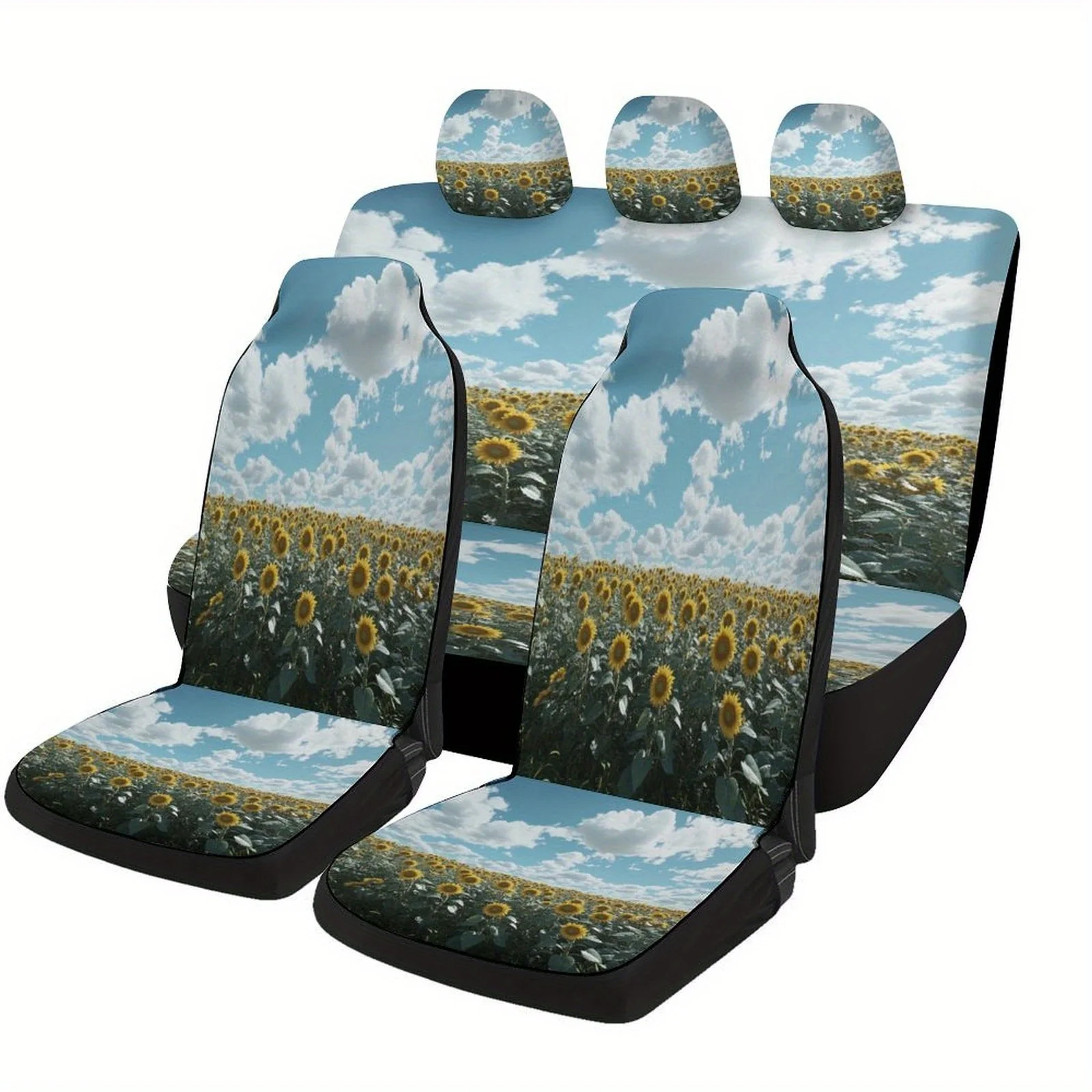 Sunflower Field Designed Car Seat Covers Set For Most Cars, Trendy Personalized Novelty Decorative Car Seat Protector Covers Ful