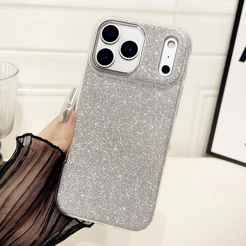 Coque de téléphone à paillettes scintillantes, étui populaire pour iPhone 17 Pro Max 16e 15 14 Plus 13 12 11 Air, coque arrière brillante antichoc