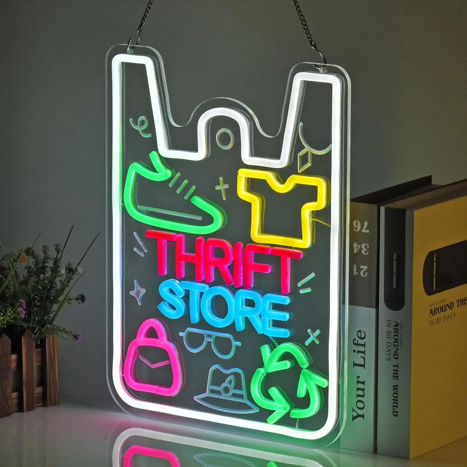 Thrift Store النيون تسجيل LED أضواء النيون لمتجر Thrift خمر الملابس السلبية السوق الخيرية ديكور جدران المنزل USB عكس الضوء #4
