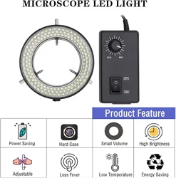 Microscope 144 LED Ring Light Adjustable Illuminator Lamp Microscope Circle Light for Stereo Microscope & Camera Light Parts