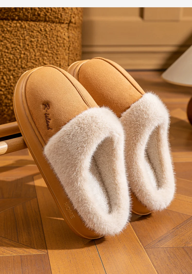 Winter-Warme Hausschuhe für Männer und Frauen, Wildleder-Plüsch, Fellgefütterte Baumwollschuhe, Dicke Sohle, Rutschfest, für Innenräume, Schlafzimmer, Paar-Mules – Detail 2