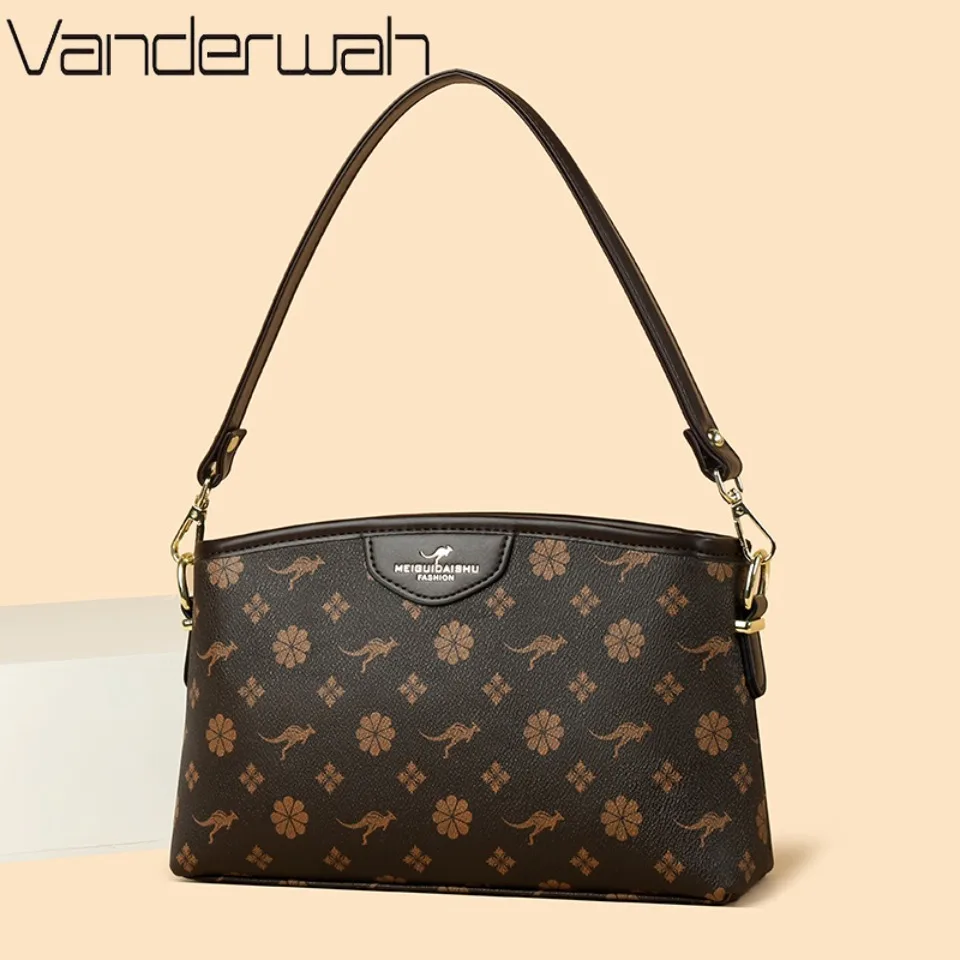 Luxury Vintage Printed Pattern Crossbody for Women with Two Straps Simple Elegant and Wear Resistant Soft Leather Shoulder Bag