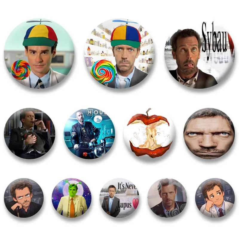 Creative TV Show House MD Button Brooch Funny Movie Character Badge Backpack Clothes Hat Accessories Jewelry Pins Friend Gifts