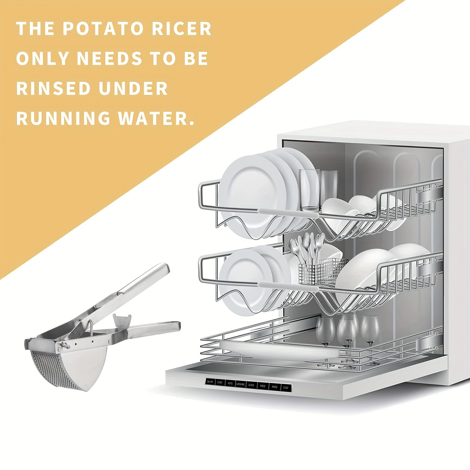 Potato Masher, Stainless Steel Potato Masher, Kitchen Vegetable Masher With Non-Slip Handle, Manual Fruit Masher, Potato Ricer, 