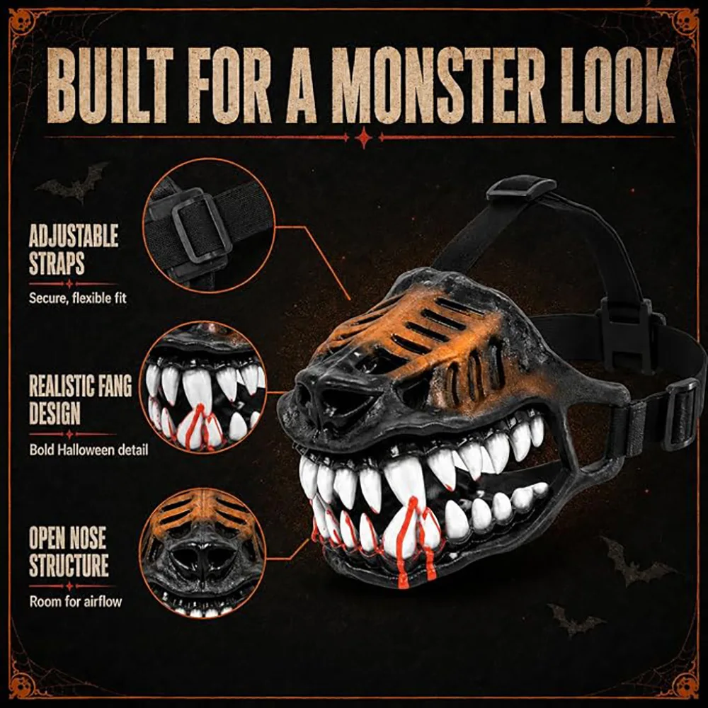 Bloody Giant Teeth Dog Muzzle Halloween Costume Hilarious Scary Pet Mask Funny Party Comedy Accessory for Dogs Puppy Costume - view 5