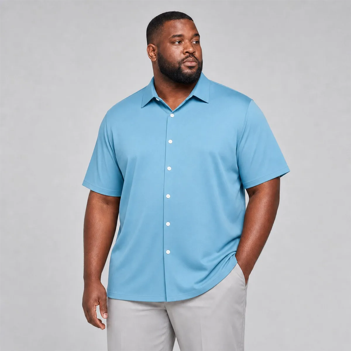 S-9XL Men's Plus Size Short Sleeve Button Down Shirt, Solid Color Summer Office Casual Wear, Big & Tall Relaxed Fit