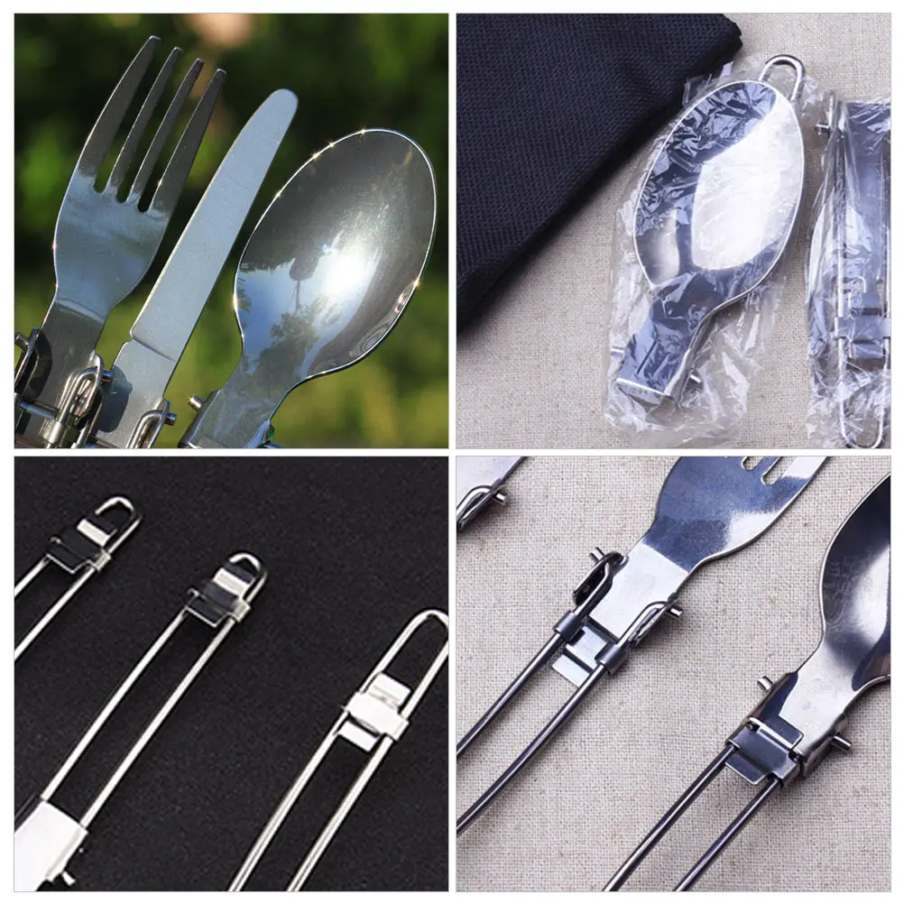 

Folding Cutlery 2 Sets Stainless Steel Knives Camping Forks Spoon Durable Lightweight Portable Storage Bag Eco Friendly Outdoor
