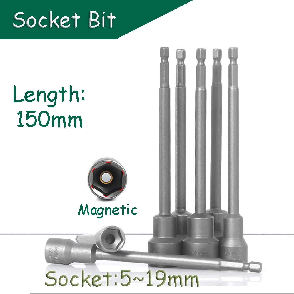 

Socket Bit 5/6/6.35/7/8~19MM Magnetic Electric Wrench Socket 150mm Length Impact Socket Adapter for Power Tools 6.35mm Hex Shank