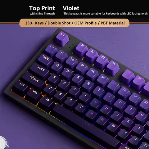 Custom Gradient Violet OEM Profile Top-lit Shine Through Keycap Double Shot PBT Keycaps 130 Keys for MX Switches Gaming Keyboard