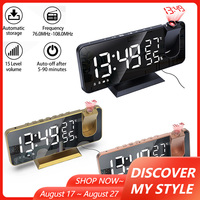 Radio Projection Alarm Clock LED Digital Temp and Humidity Display Electronic Desktop Clock with 180° Time Projector Snooze