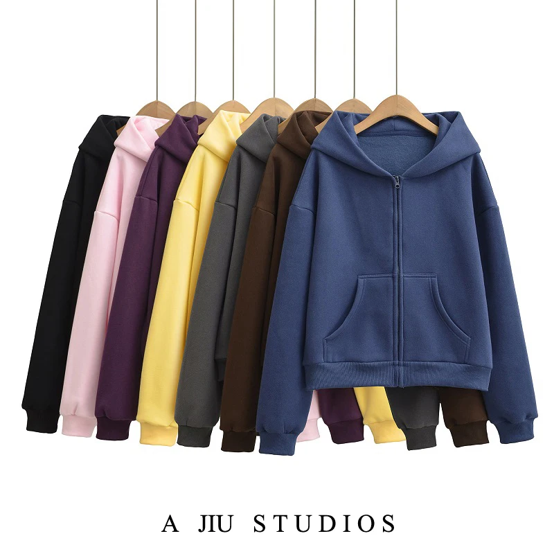 

Женская толстовка большого размера на подкладке Fce, повседневная утягивающая длинная куртка-кардиган на молнии све, удобное пальто свободного кроя, осень-зима