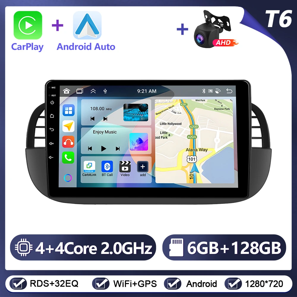 Podoyo CarPlay Android Radio voor FIAT 500 2007-2015 omdat Intelligent System 2Din GPS Stereo Head Unit Multimedia Speler